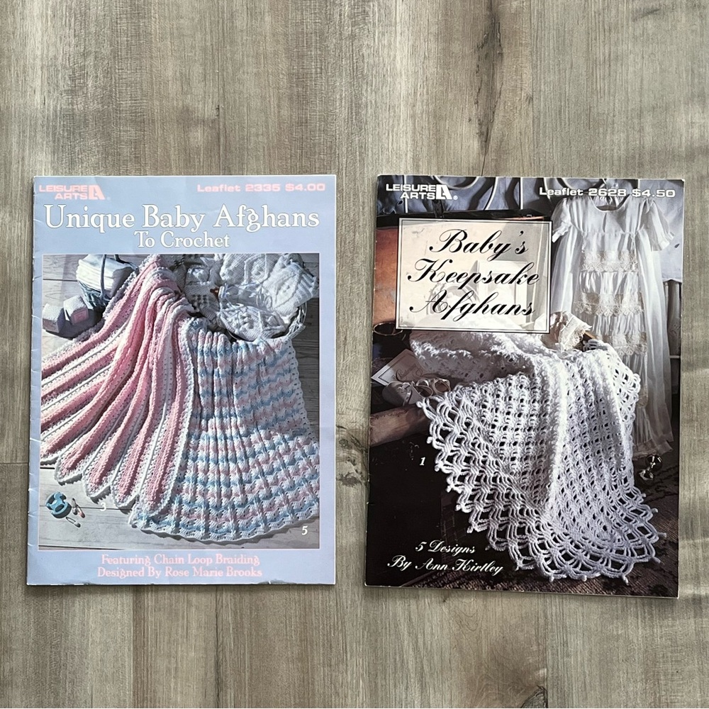 EUC Set of 2 Leisure Arts Unique & Keepsake Crochet Baby Afghan Pattern Books